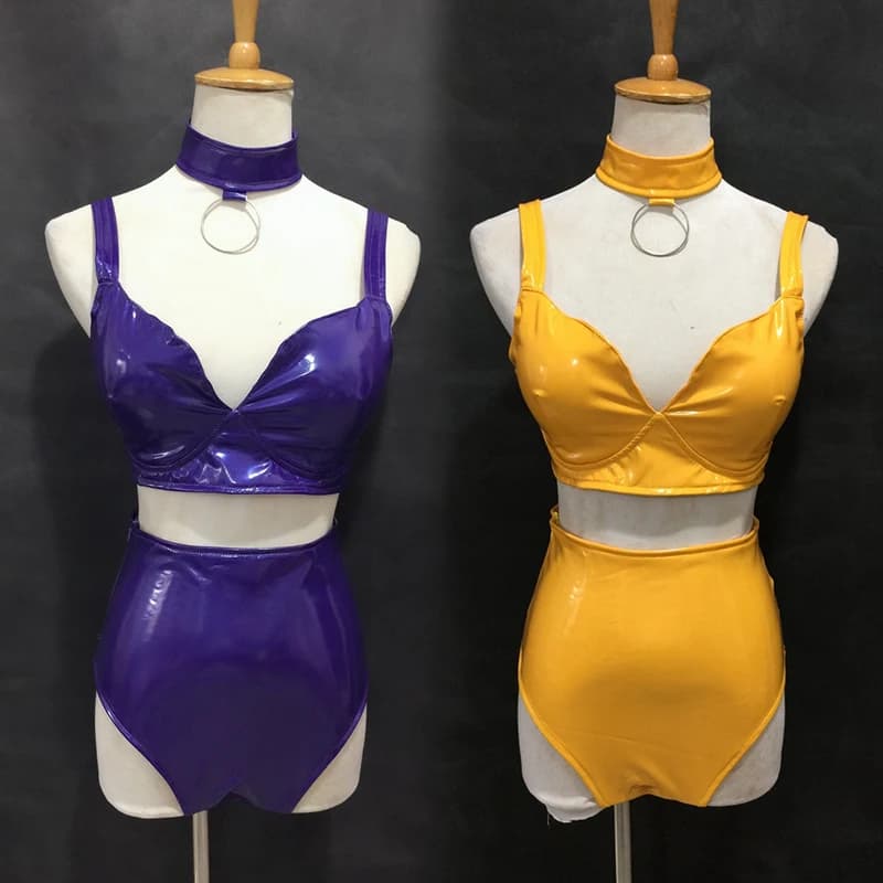 Purple Pole Dance Costumes Elastic Glossy Bikini Sexy High-Waisted Hot Shorts Women Gogo Clothes Nightclub Bar Ds Dancewear 4069