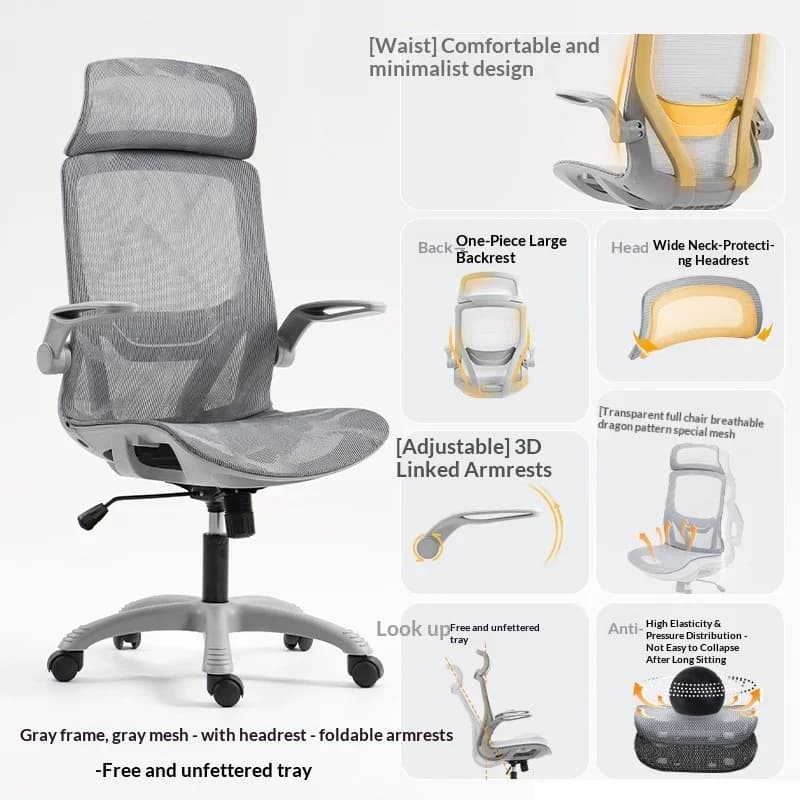 Sedia da Ufficio Ergonomica con Schienale in Rete, Poggiatesta Regolabile, Ruote Girevoli, Sedia da Gaming per Computer