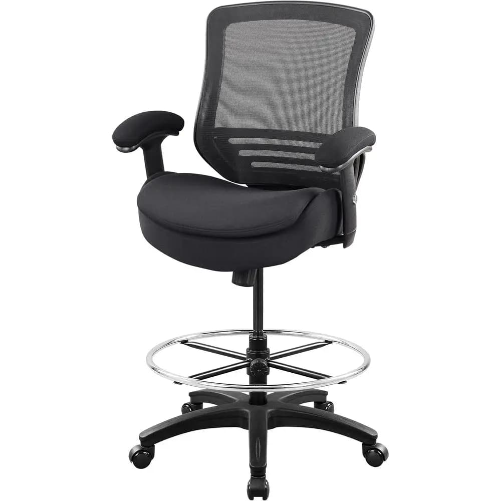 Sedia da ufficio ergonomica in rete con supporto lombare, braccioli regolabili e poggiapiedi per scrivanie alte (tutto nero)