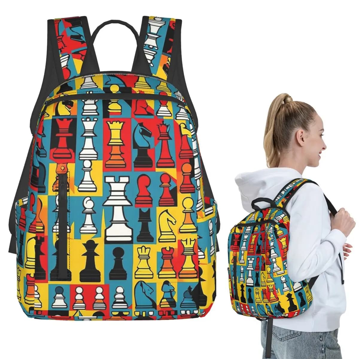 Cartoon Chess Pattern Backpack Student BookBag Kids School Bag Laptop Shoulder Bags Boys Girls