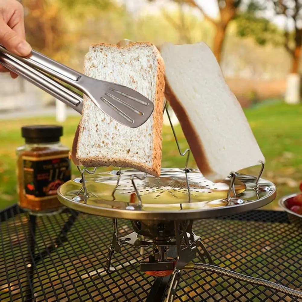 Griglia per toast pieghevole resistente alla ruggine per fornello da campeggio Griglia per tostapane da campeggio in acciaio inossidabile per 4 fette per picnic