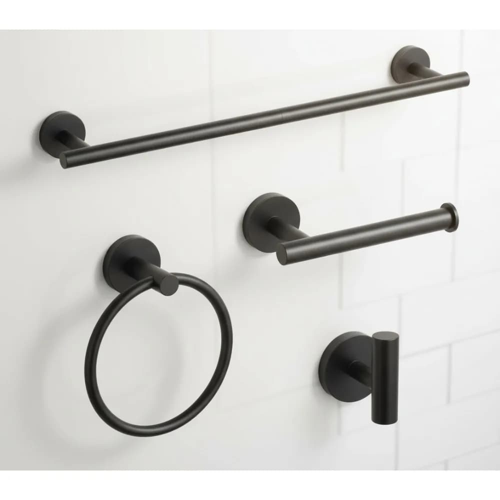 Set di accessori per il bagno moderno nero opaco, portasciugamani da 18 pollici montato a parete, accessori durevoli in acciaio inossidabile da 4 pezzi