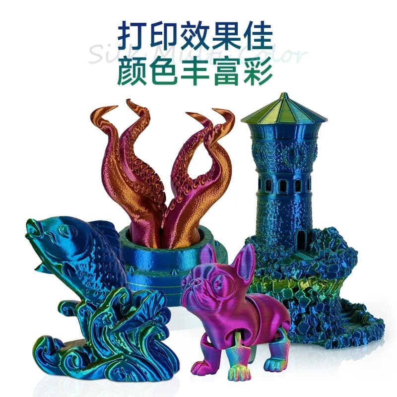 Silk PLA Filament 1.75mm Dual Color Gradient 3D Printer Filament Three Color Shiny PLA Material Easy Printing Supplies