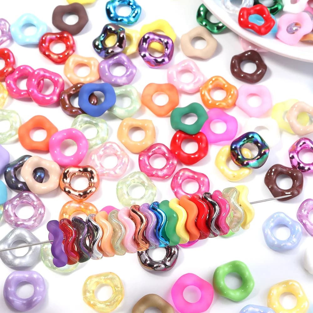 20pcs/lot Colorful Wavy Circle Stack Acrylic Beads Doughnut Loose Spacer Beads For Jewelry Making DIY Necklace Bracelet Keychain
