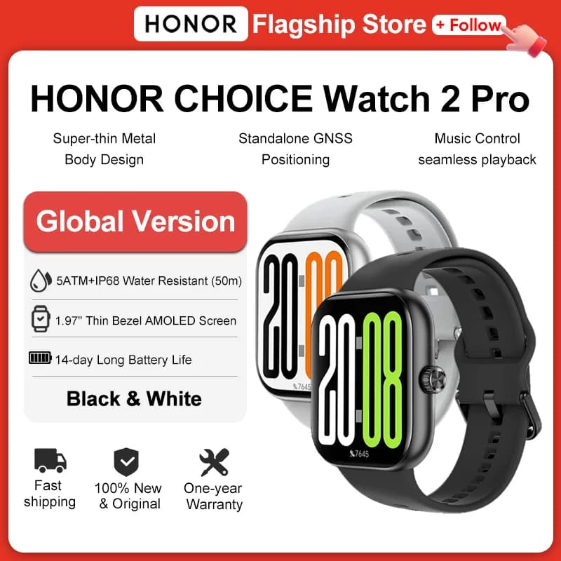 Versione Globale HONOR CHOICE Watch 2 Pro 1.97'' AMOLED Chiamate Bluetooth GNSS Impermeabile 5ATM Monitoraggio Salute 14 Giorni di Autonomia