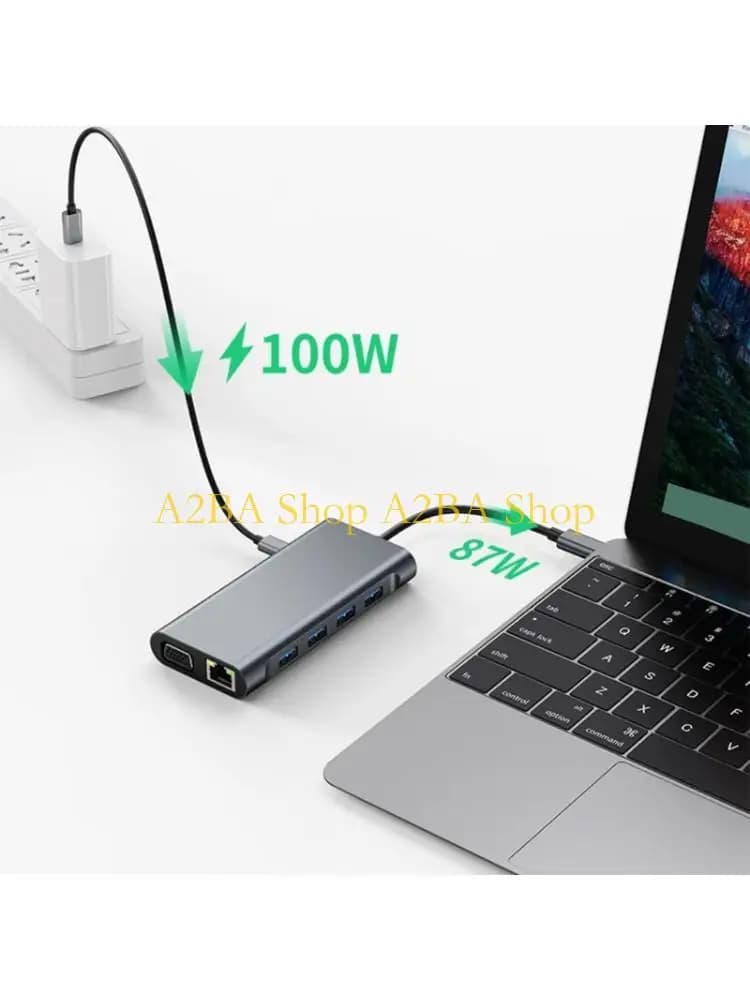 Hub USB C A2BA 11 in 1 che supportano l'uscita HDTV VGA Lettore schede Gigabit Ethernet 3x USB Trasferimento dati veloce
