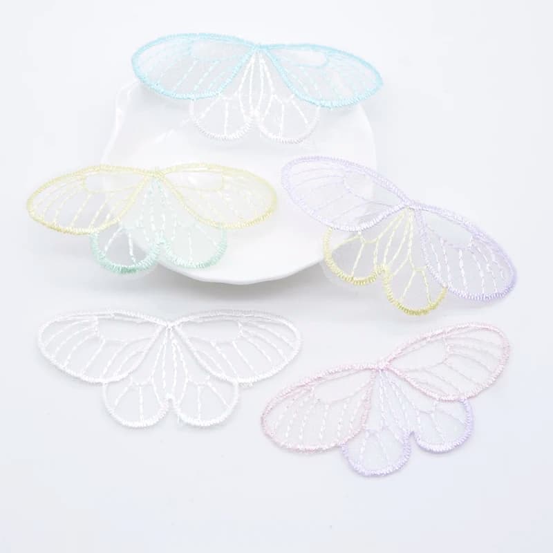 10Pcs 70*35mm Exquisite Embroidered Mesh Butterfly Wings for DIY Headwear Hair Clips Decor Clothes Hat Shoes Patches Accessories