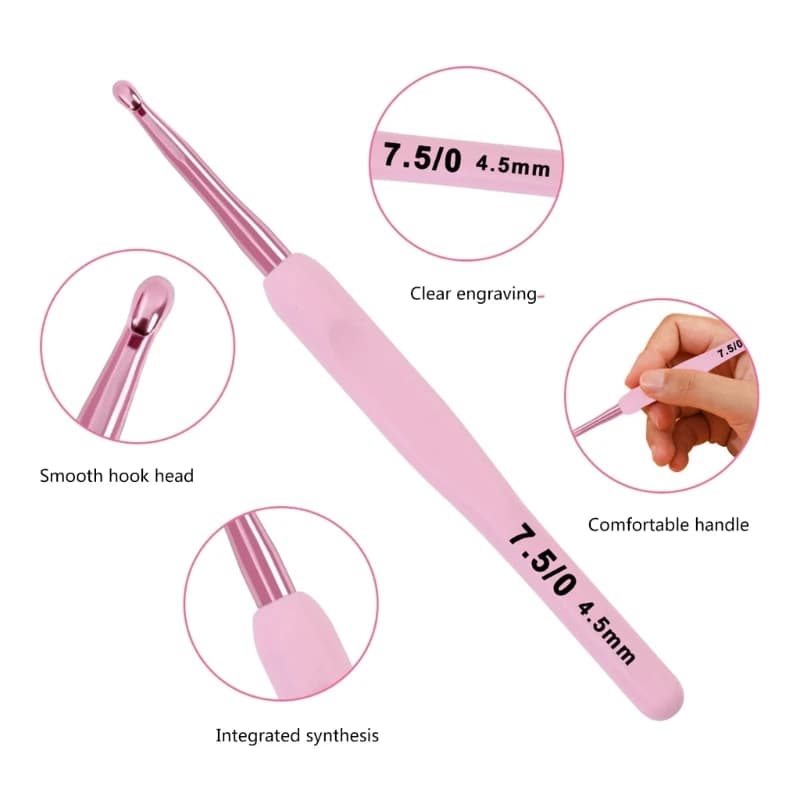 Set uncinetti in alluminio da 9 pezzi con manico in gomma morbida da 2,0 mm a 6 mm per principianti, include borsa e per