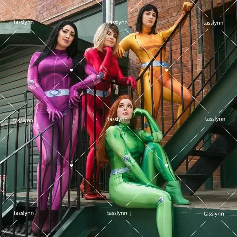NewMovie & TV Totally Spies Costumes Trifoglio Ewing Samantha Simpson Alexandra Jerry Cosplay for Women Jumpsuits in spandex20c;5,v'8.