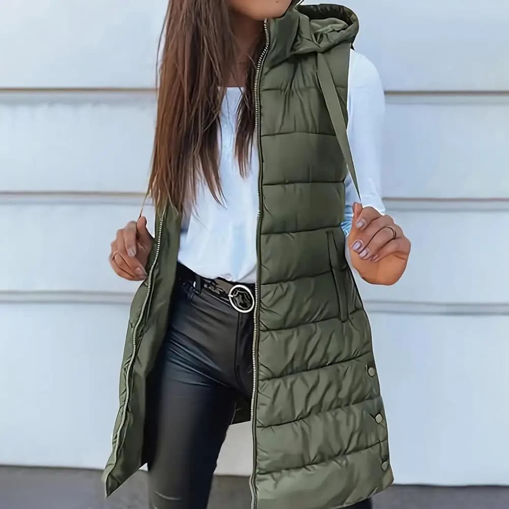2025 Gilet imbottito da donna Gilet imbottito da donna Gilet imbottito trapuntato con zip casual Piumino senza maniche con cappuccio Capispalla invernale caldo