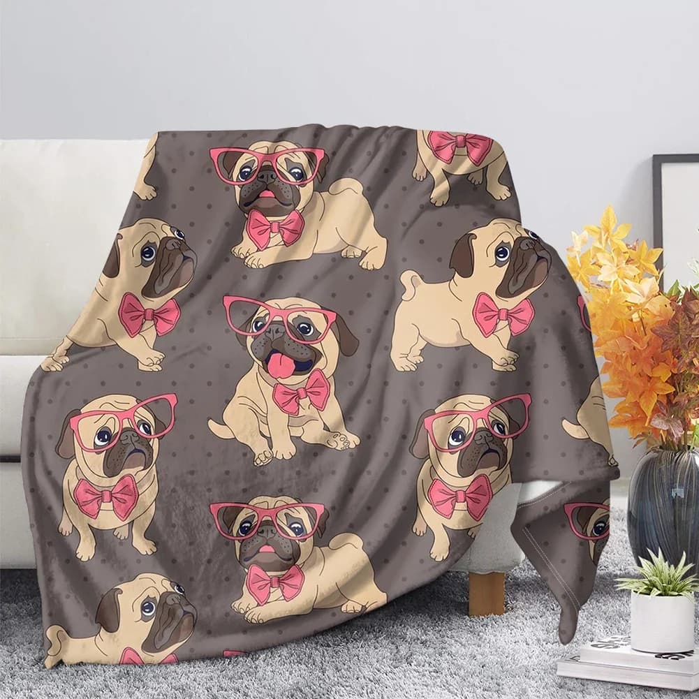 Coperta in Flanella con Stampa di Cane Pug, Morbida e Calda Coperta Decorativa per Letto, Divano, Pisolino, Regali di Natale