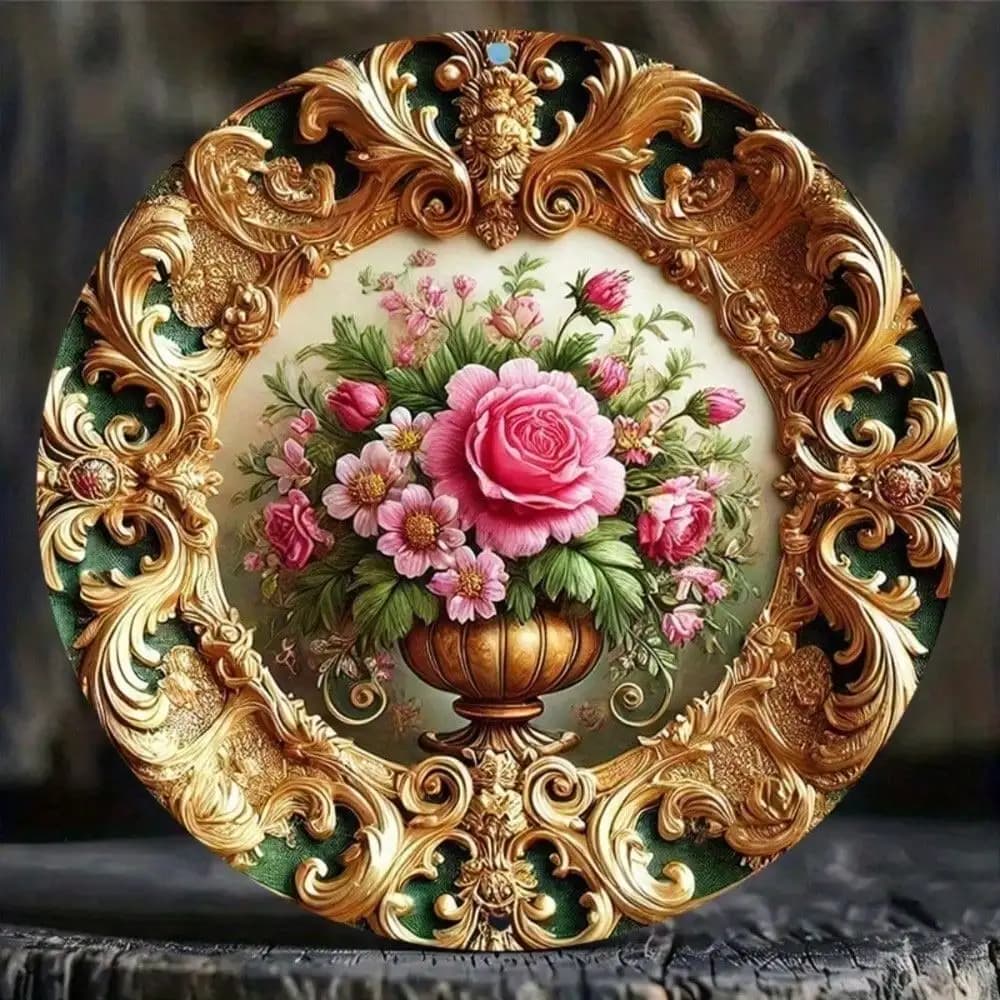 Targa da parete retrò europea AlpenGlow, decorazione artistica in metallo floreale vintage per la casa, la cucina, il bar