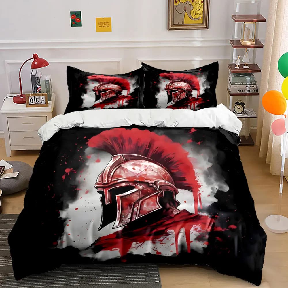 Warrior's Bloody Helmet Duvet Cover Set with 3D Printing Design Soft Polyester Bedding Set All-Season Comfort Machine Washable