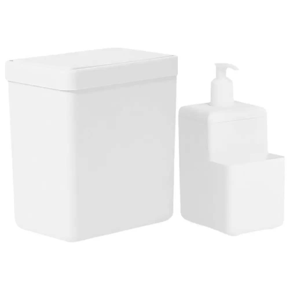 Set di 1 Cestino per Rifiuti Compatto da Scrivania con Coperchio, Piccolo Contenitore per Bagno, Camera da Letto, Ufficio, Cucina, Bidone Minimalista in Plastica