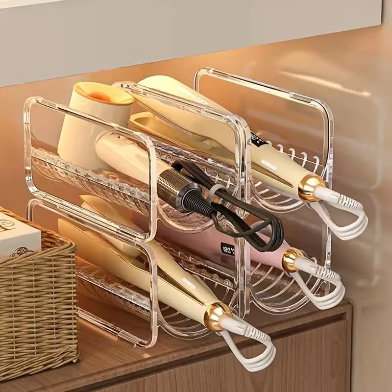 Clear Hair Tool Organizer Dryer Curling Iron Straightener Holder Countertop Bathroom Vanity Storage