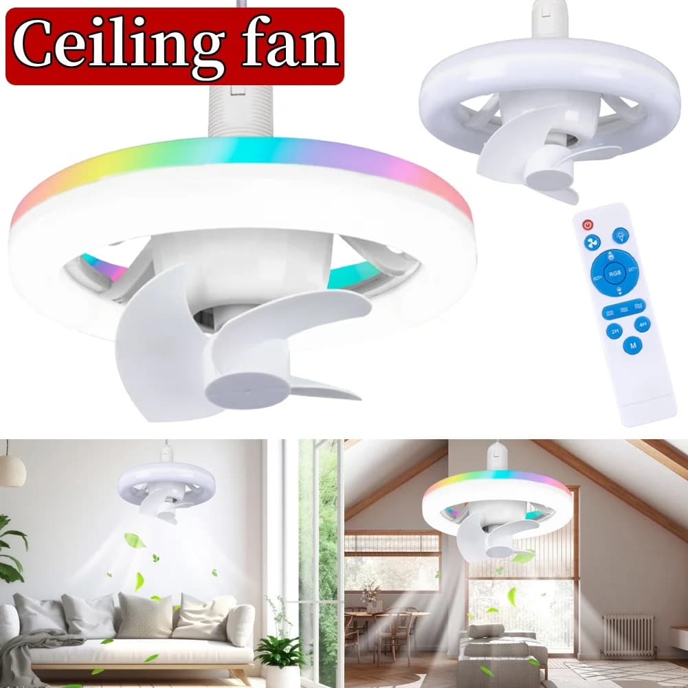 Ventilatore da soffitto 48W E27 con luce a Led e telecomando rotazione di 360 ° raffreddamento ventilatore elettrico lampada lampadario per la decorazione domestica della stanza