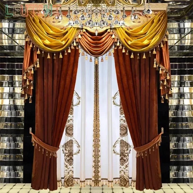 Custom Size New French Retro Villa Club Hall Bedroom Velvet Fabric Finished Wine Red Blackout Embroidered Curtains Room Decor