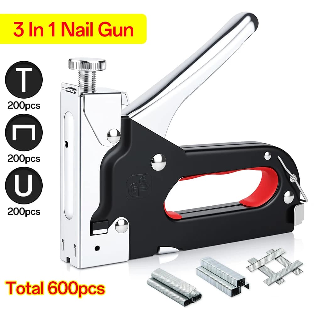 Pistola per chiodare manuale 3 in 1 Costruzione di mobili Decorazione di interni Lavorazione del legno Graffetta speciale Casa fai da te con 600 punti metallici