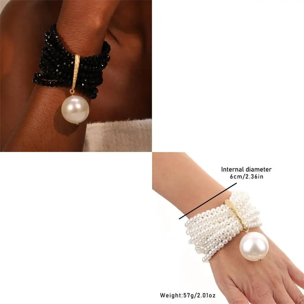 Y3NE Everyday Wear Lightweight Crystal/Pearls Bead Bracelet Multi Layer Wristband