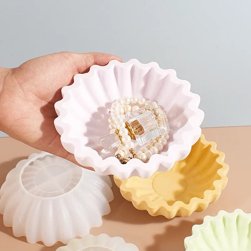 Ciotola portaoggetti a onda rotonda Vaso da fiori in cemento Stampi in silicone Vassoio portaoggetti in gesso Contenitore Stampo per vaso per piante in cemento