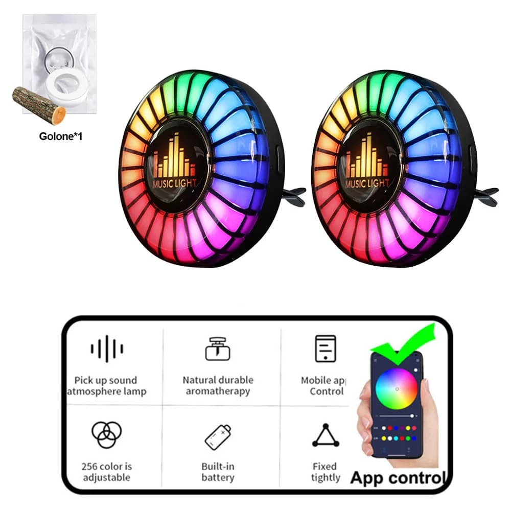 Auto musica ritmo lampada presa d'aria deodorante RGB LED Strip controllo del suono atmosfera luce accessori per auto