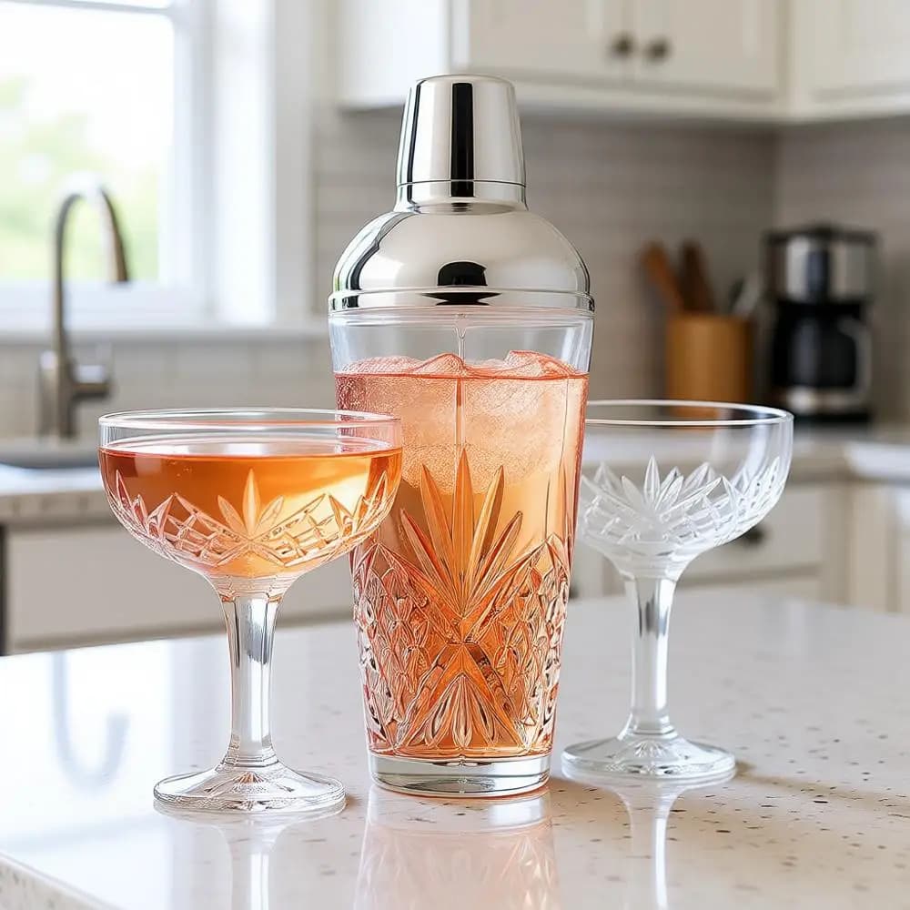 Set da Bar con Shaker per Cocktail e Bicchieri, Set con Shaker e 2 Bicchieri