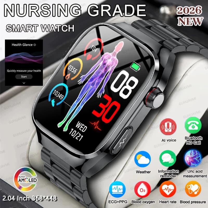 New Smartwatch 2026 for Nursing Grade Laser Diagnosis, with Urico Acid, Blood Fat, ECG+PPG, Blood Pressure, HD Calls and Health Monitoring