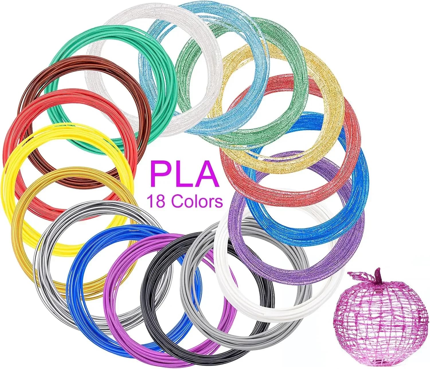 18 Colors 1.75mm PLA 3D Pen Filament Refills, 10ft Each, Compatible with Most 3D Pens (Not for 3Doodler Start)