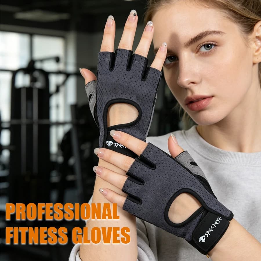 Women Half Finger Fitness Gloves, Breathable Mesh Hollow Back Workout Gloves, Anti-slip Padded Palm Gym Gloves for Weightlifting