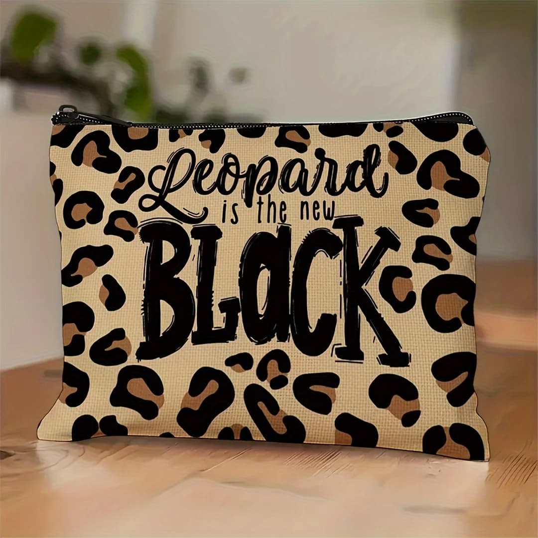 Una borsa per il trucco alla moda con stampa leopardata: una simpatica custodia multifunzionale con cerniera, una borsa per riporre gioielli, un piccolo contenitore con cerniera da viaggio perfetta