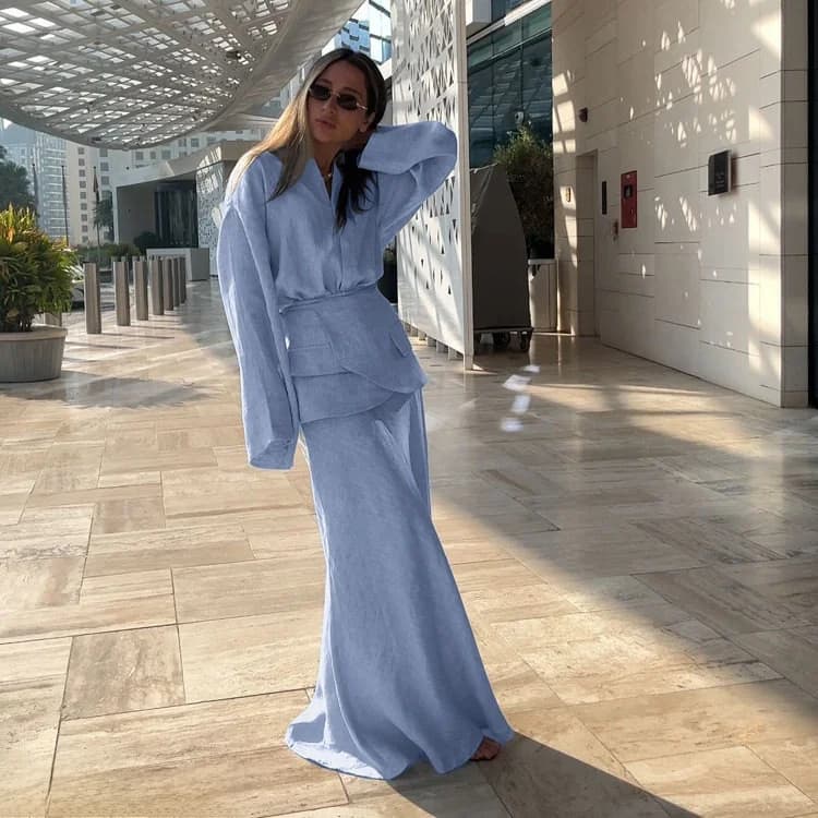 Women's Long Sleeve Collared Shirt And Leather Curtain Half Skirt Three Piece Set 2026 New Commuter Style Fashion Skirt Set