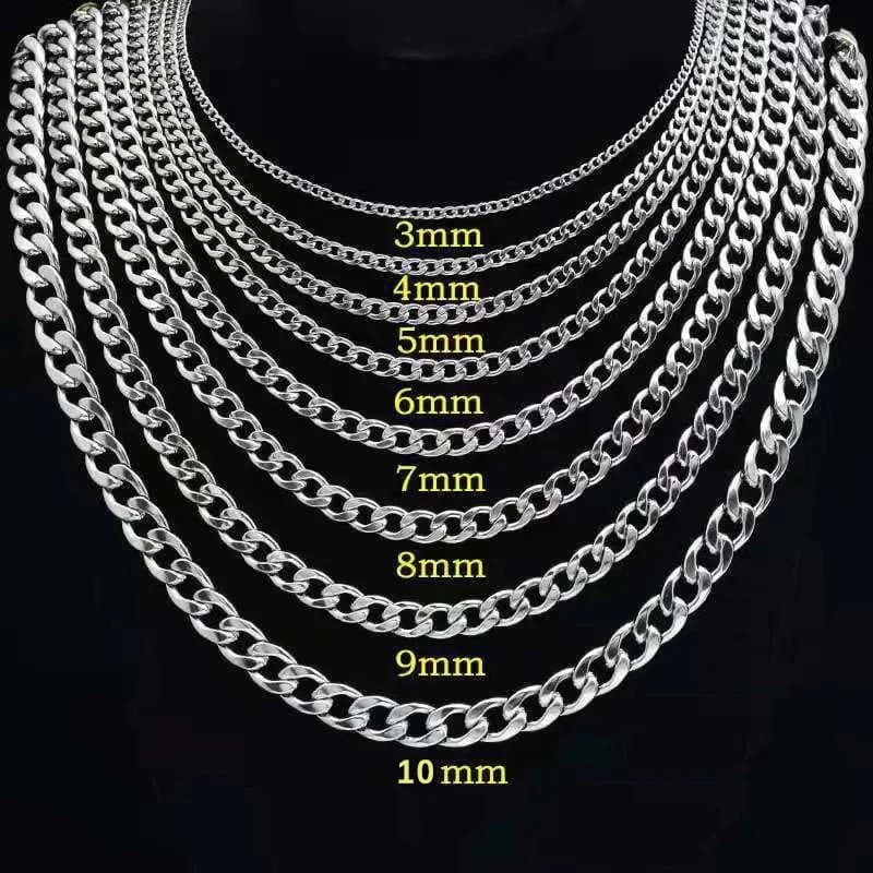 925 Sterling Silver Plated Flat Cuban Chain Necklace for Men Accessories for Men's Neck Jewelry 4MM/6MM/8MM/10MM