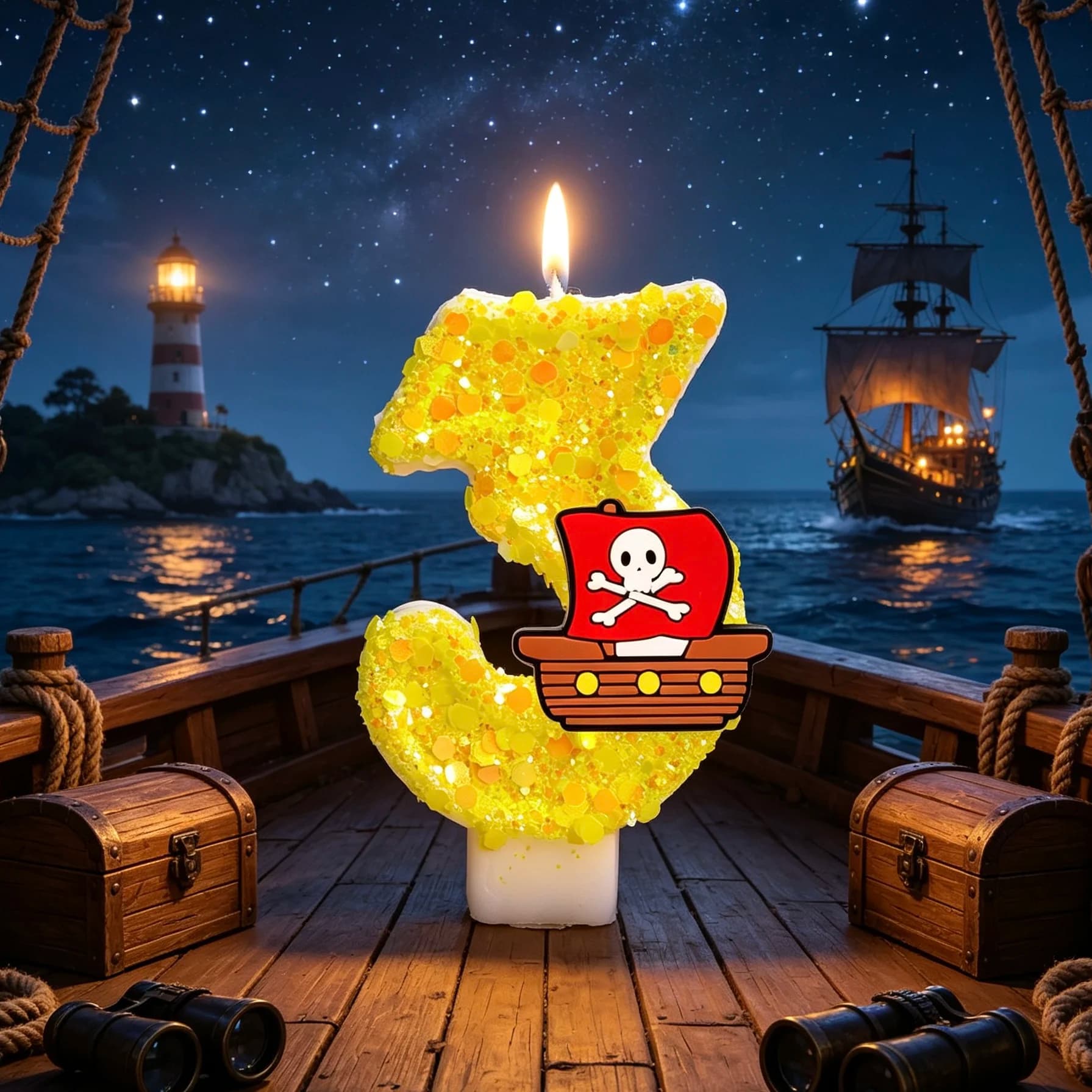 Sparkly Glitter Pirate Ship Number Birthday Candles Pirate Theme Cake Topper Decor for Birthday Party Baby Shower Supplies