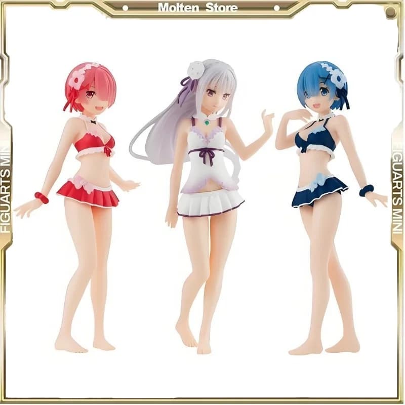 Bandai Gashapon Anime Re:Zero - Starting Life in Another World ‌ Emilia Rem Ram Life Swimwear Action Figure Modello da Collezione Regalo