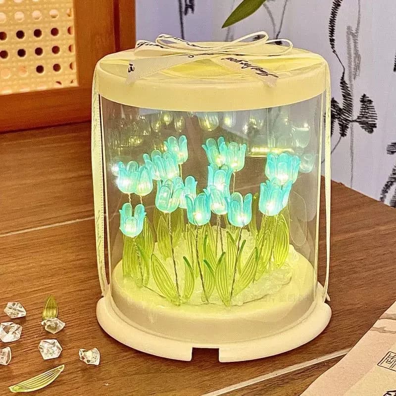 DIY Tulip Lamp Simulating Flower Sea Cake Box Bedroom Table Lamp for Sleep Handmade Decoration Tulips Night Light Birthday Gift