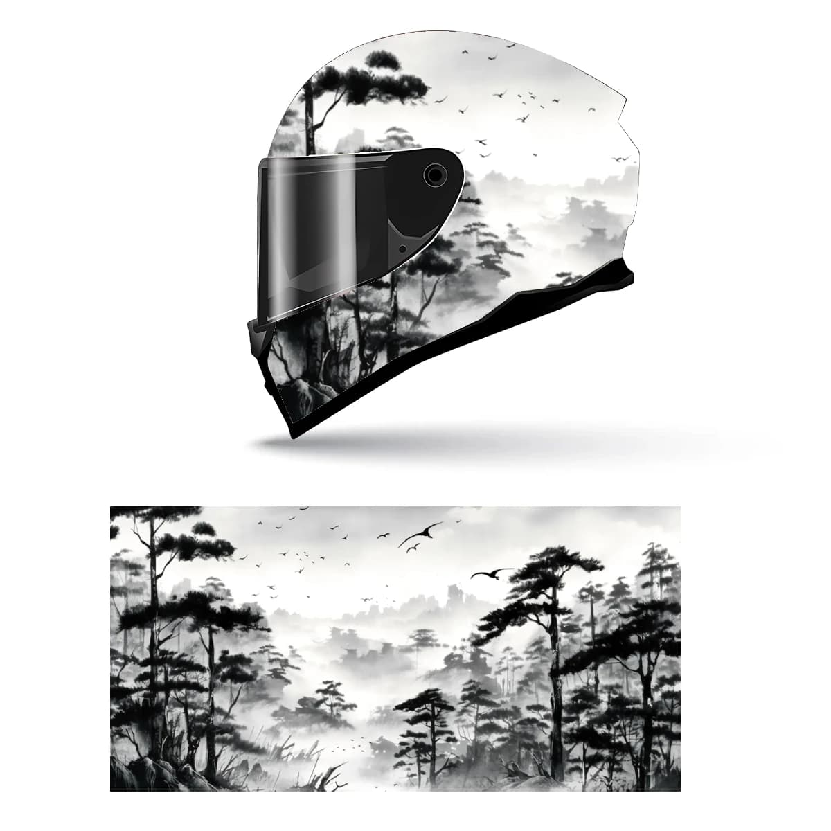Ink Chinese Landscape Full Helmet Wrap Sticker casco da moto Racing Graphic Decal vinile Wrap Helmet adesivo decorativo