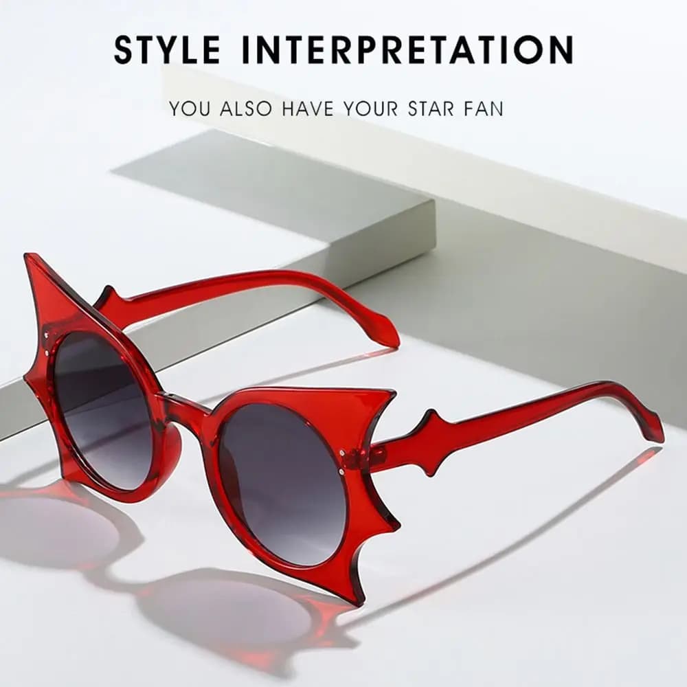 Trendy Rimless Bat Shaped Sunglasses UV 400 Protection Colorful Halloween Glasses Goth Sun Glasses Cosplay/Disco Party