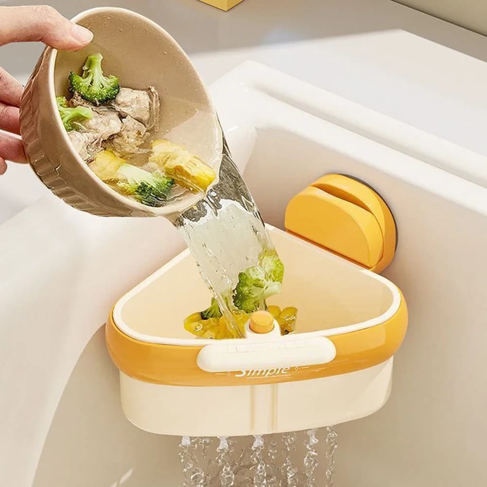 Cestello di scarico per lavello a ventosa Cestello per filtro per lavaggio frutta per uso domestico Cestello per lavello triangolare da cucina per rifiuti alimentari