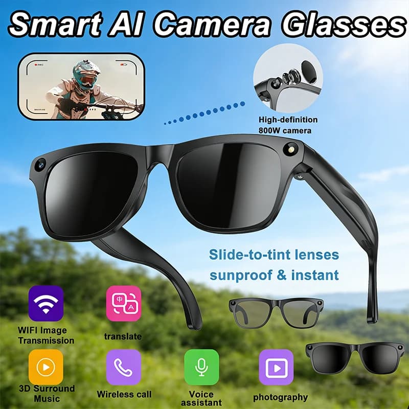 4k Smart AI Occhiali Bluetooth HD 800W pixel Riprese Fotocamera impermeabile Foto Video Chiamata vocale Traduzione Occhiali intelligenti 2026