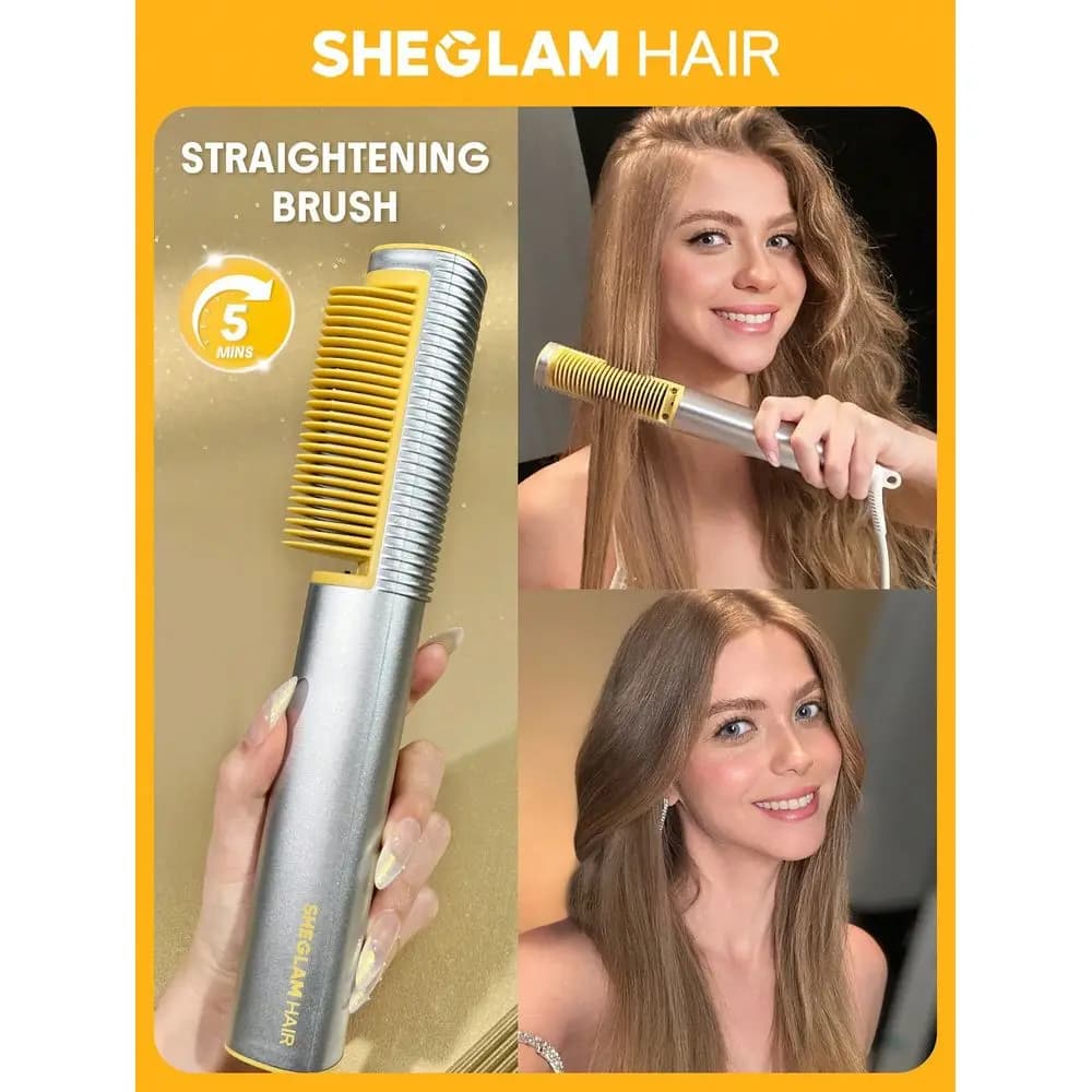 Spazzola Termica Lisciante 3D HAIR Sleek Chic, Spazzola Lisciante per Capelli in Oro 24K con Ioni Negativi, Pettine Lisciante Illuminante 24K