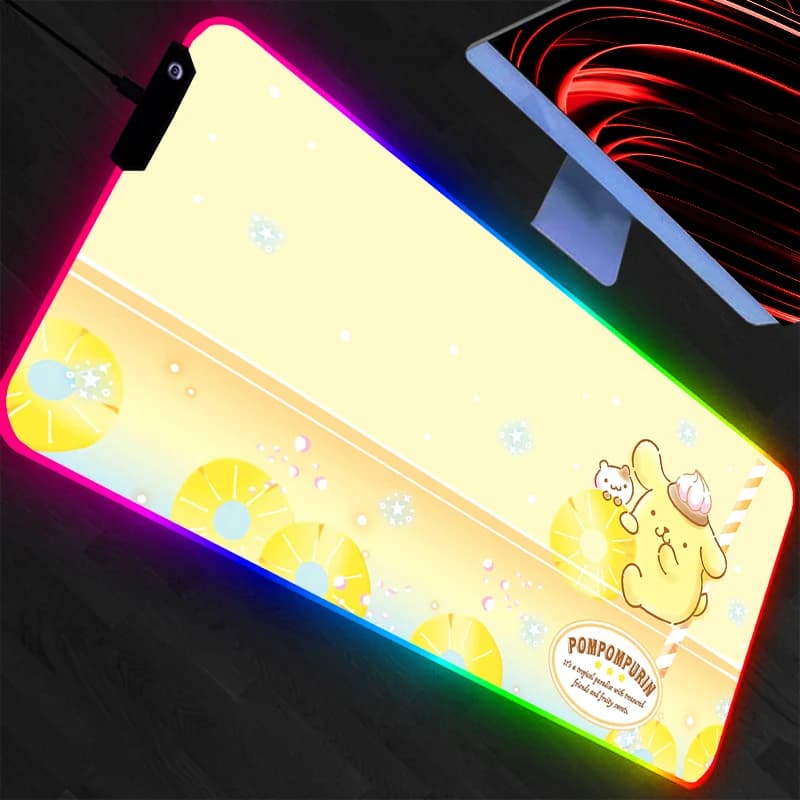 Tappetino per mouse RGB Pompompurin con retroilluminazione, accessori da gaming, tappetino da scrivania LED per PC, tastiera da gaming, mini mousepad per computer