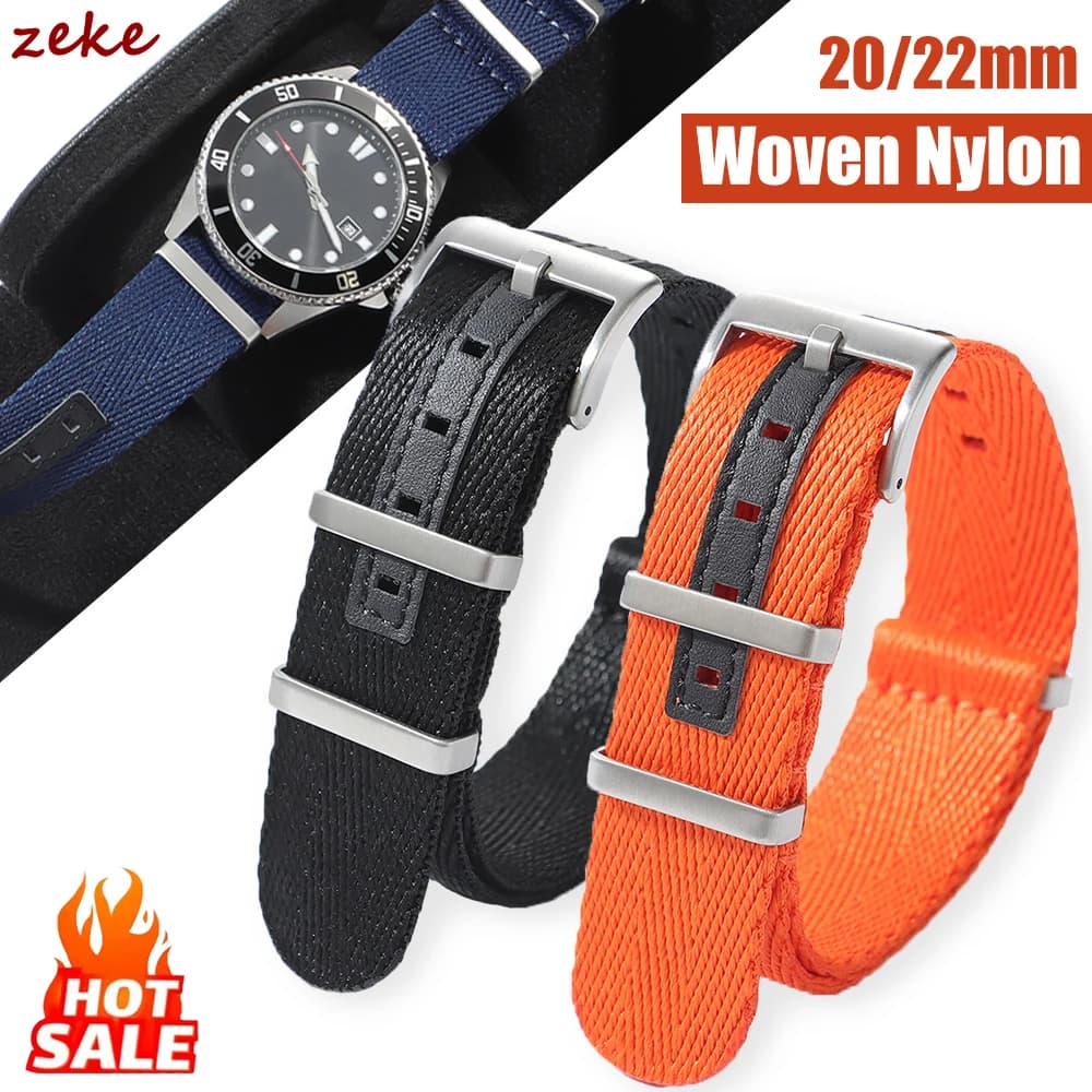 Nylon Watch Strap 20mm 22mm Band Universal Canvas Bracelet for Men Women's Woven Wristband One Piece Loop Military Watch Band