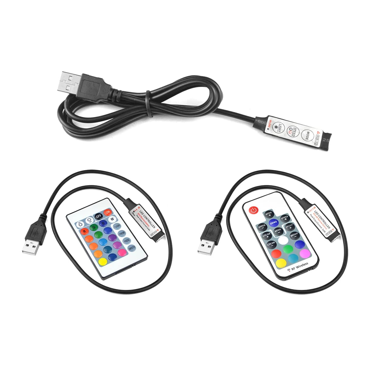 Controller USB RGB per striscia LED 5V Mini interruttore a 3 tasti / Controllo IR a 24 tasti / Telecomando RF a 17 tasti per illuminazione domestica