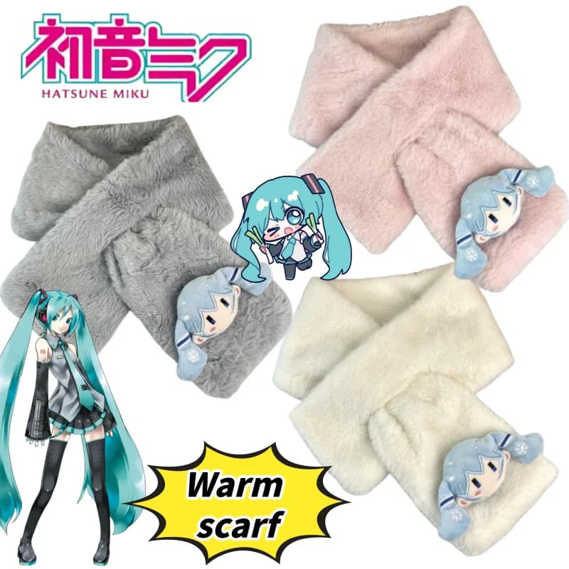 Nuovo Hatsune Miku Simpatico personaggio anime Kawaii Merch Sciarpa calda Sciarpa di peluche creativa personalizzata per cartoni animati per l'autunno e l'inverno