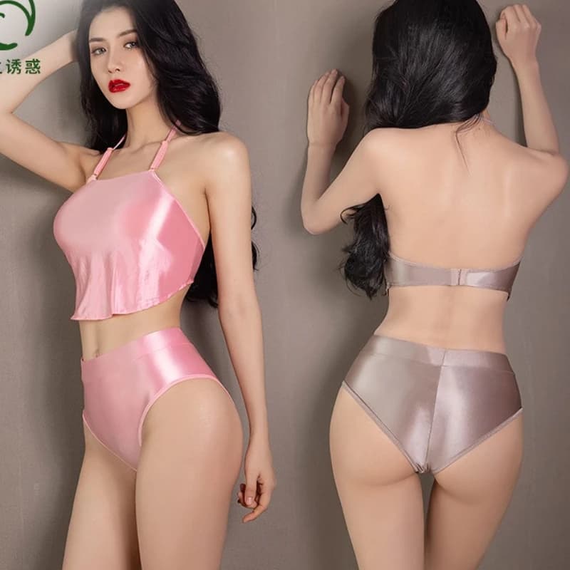 2Pcs Women Exotic Sets Sexy Lingerie Suspender Silky Bellyband Briefs Nightwear Stain Uniform Temptation Thin Female Pajamas Set