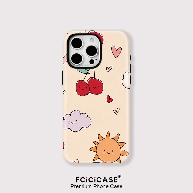 Fcicicase Custodia magnetica per iPhone 11 12 16 15 Pro 14 13 Pro Max 14 Per Magsafe Sun Cherry Love Heart Stampa Cover rigida per PC