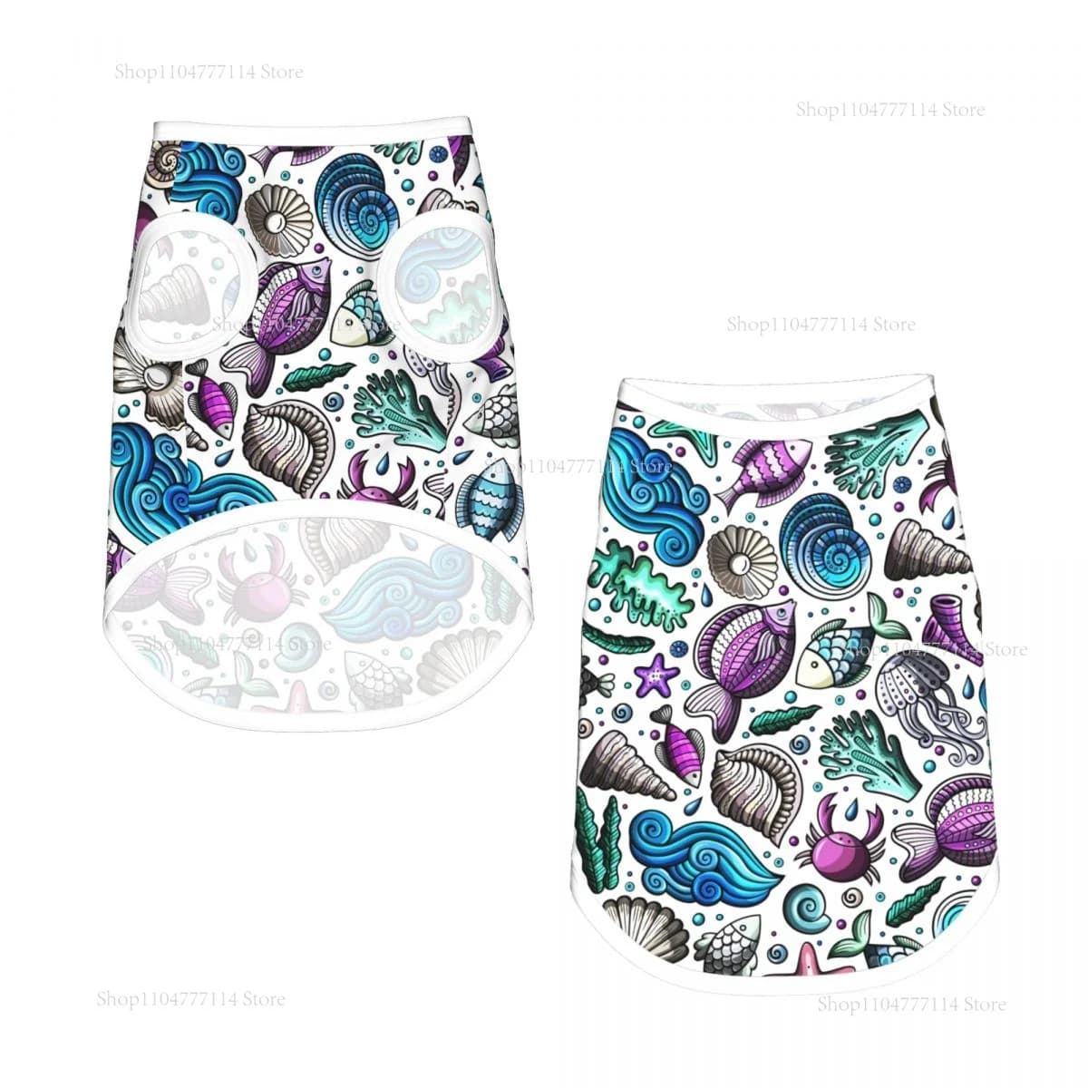 Vestiti estivi per cani e gatti Gilet per cani traspiranti Gilet per gatti per cuccioli Chihuahua Cartoon Sea Life Pattern Camicie sportive carlino