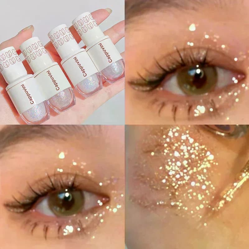 Orso Palla da bowling Ombretto liquido a goccia Trucco per occhi Sdraiato Baco da seta Perla Super Sparkle Glitter ad alta lucentezza Polvere glitterata fine
