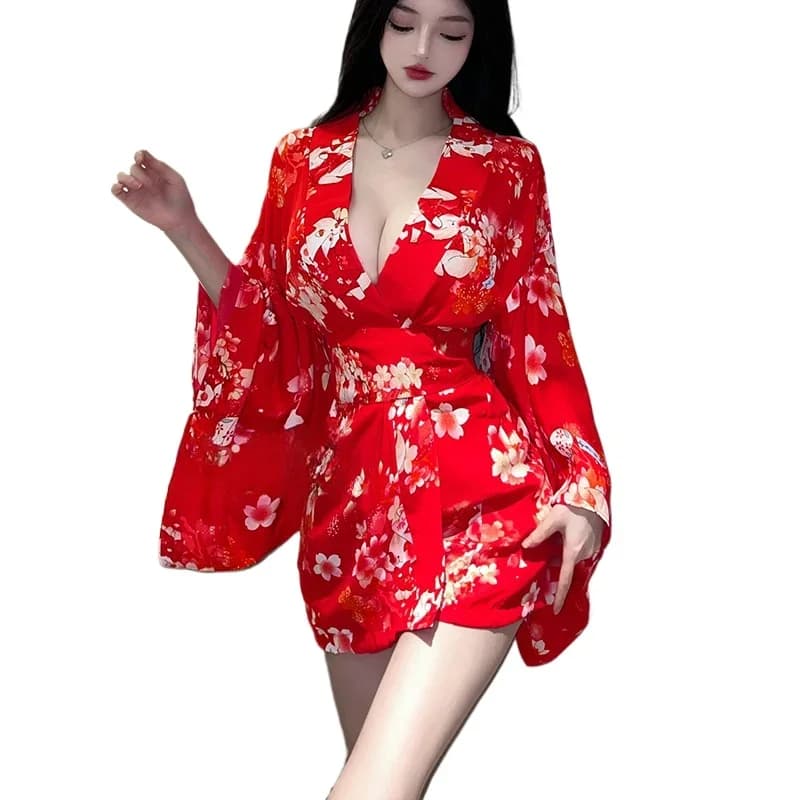 Sexy Kimono Giapponese Sakura, Vestaglia Seducente, Pigiama Provocante, Costume da Ballerina per Nightclub, Abbigliamento Erotico per Donne, Costume Cosplay, Indumenti da Notte