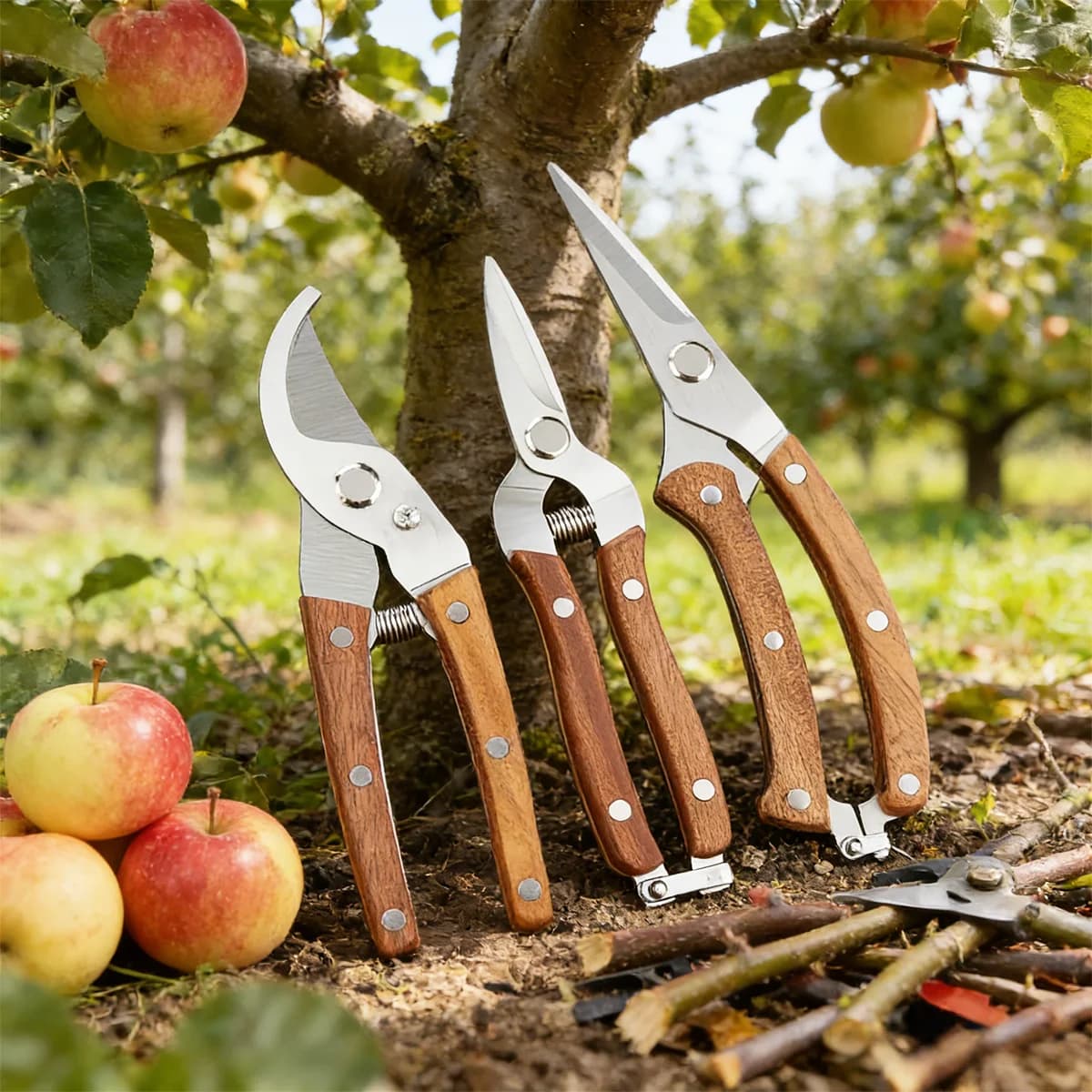 Stainless Steel Garden Pruners, Wooden Handle Bypass Shears Premium Sharp Garden, Pruning & Hedge Shears Garden Essential